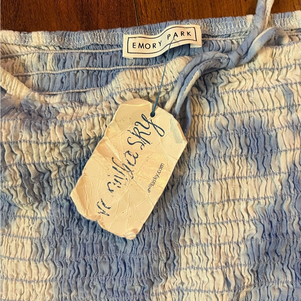 Emory Park NWT tube top top on/off shoulder sleeves blue/white elastic,stretch L - Picture 13 of 16
